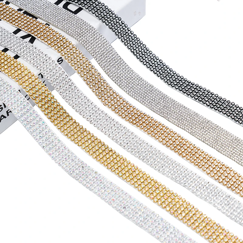 

3cm Decorative Crystal Lace DIY Material with Hot Fix Rhinestone Tape Applicator Ribbon With Rhinestones Iron On Appliques A17