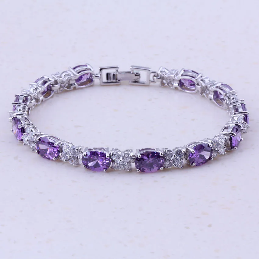 Божественный Фиолетовый Австрийский Кристалл Белый AAA кубический CZ браслеты с подвесками 18 см серебряный цвет модные женские вечерние ювелирные изделия D0036