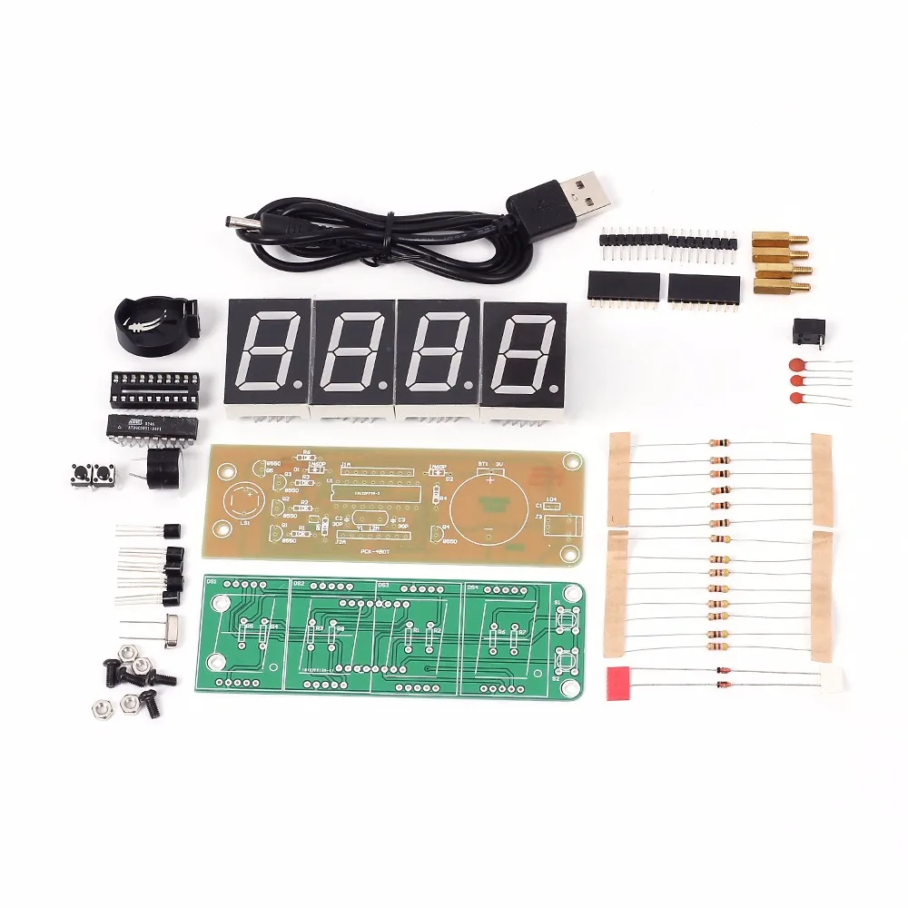 1 дюйм 4-бит цифровой светодиодной лампой светодиодный часы, набор для самостоятельной сборки светодиодный Дисплей модуль Синий 4 цифры светодиодный Дисплей будильник настольные электронные DIY Kit для Arduino
