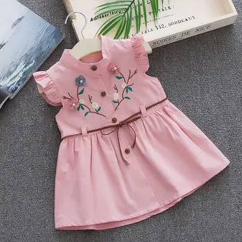 

Summer princess dress Cotton baby girl embroidered peach vest dress Belt children's dress 1-4Y
