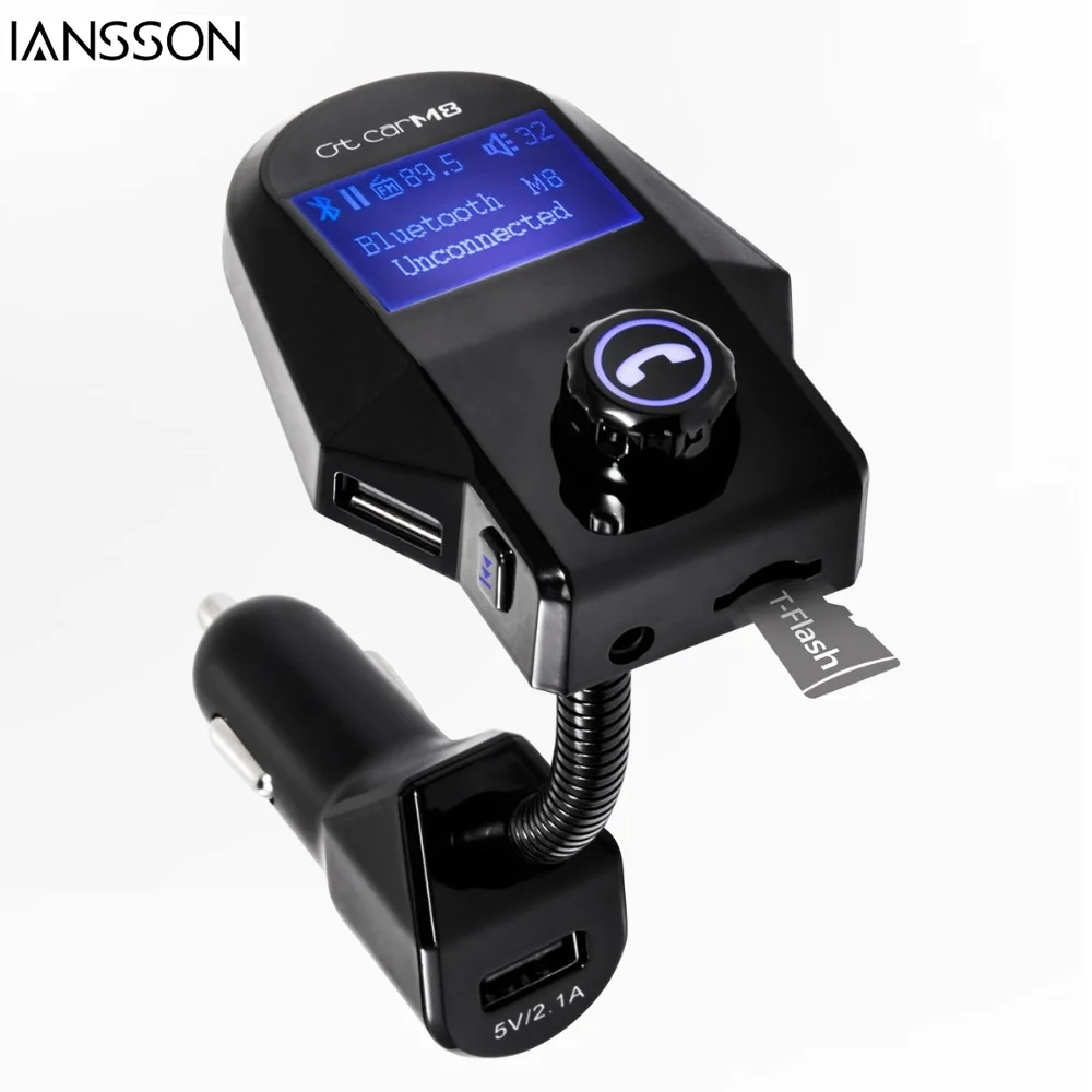 

M8 Car Kit A2DP Car MP3 Player Wireless Bluetooth FM Transmitter AUX Handsfrees 5V2.1A USB Bluetoot LCD Display 4-in-1 Hands Fre