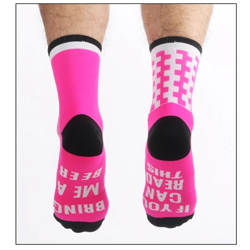 Смешные спортивные носки с буквенным принтом, если вы можете прочитать это принести мне пиво велосипедные носки женские мужские стильные беговые Компрессионные носки - Цвет: Розовый