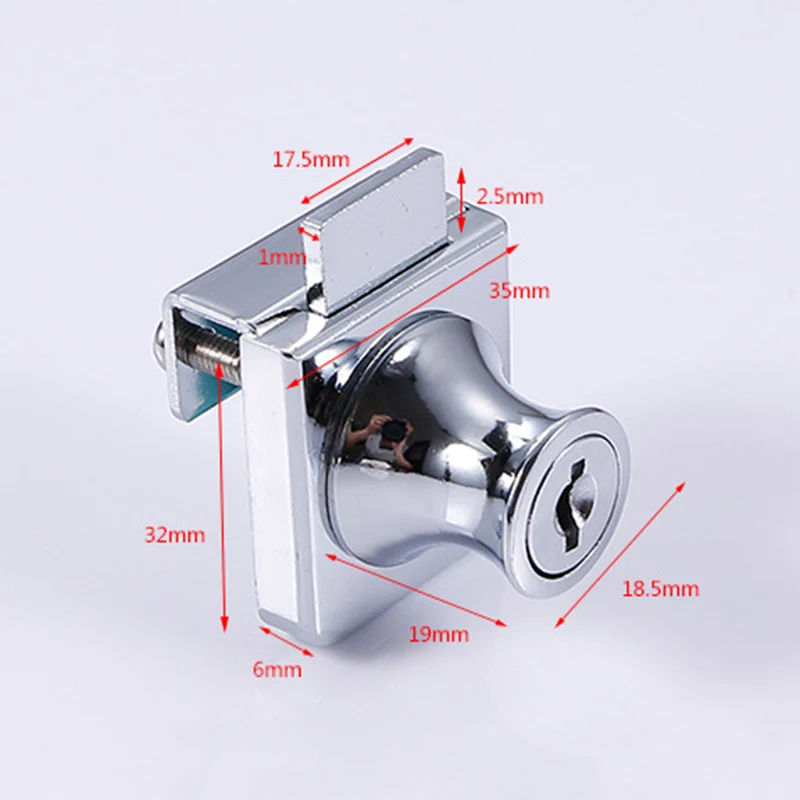 

Zinc Alloy Lock Glass Display Cabinet Showcase Locks for 5-8mm Glass Door No Drill with 2 Keys WWO66