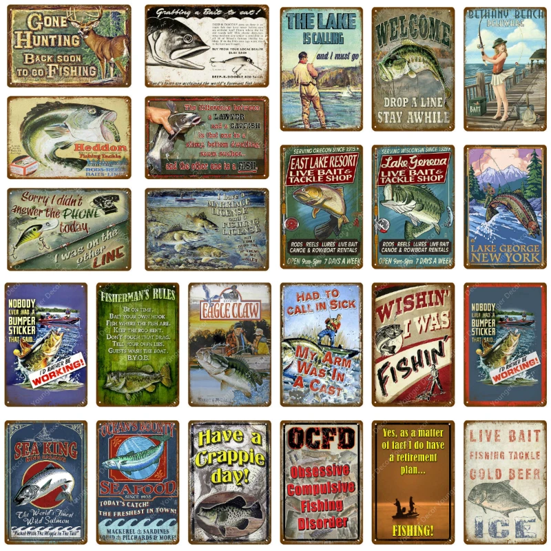 

Fisherman Rules Metal Tin Signs Welcome To Fish Vintage Tin Poster For Farm Restaurant Pub Bar Dinning Wall Decor Fishing Plaque