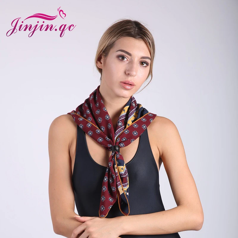 Jinjin.QC 2019 Новый Шелковый Квадратный Шарф Брендовые Шарфы Сатин Полиэстеровый