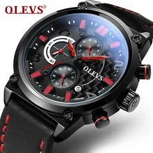 OLEVS Top Brand Sports Watches For Men Big Face Leather Automatic Male Clock Chronograph Business Quartz