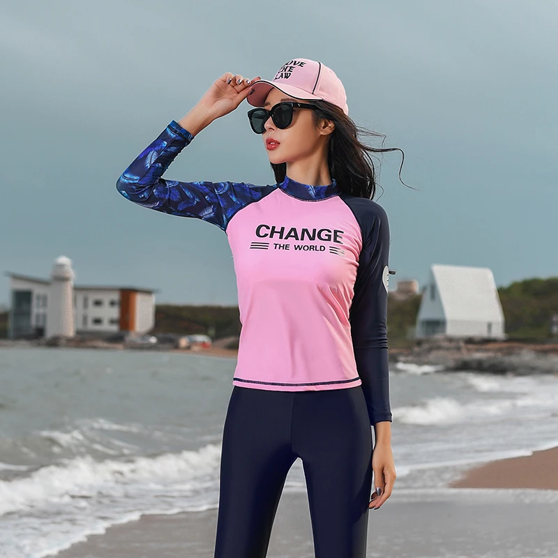 Rash Guard Swimwear Korean Long Sleeve Long pants three Pieces for