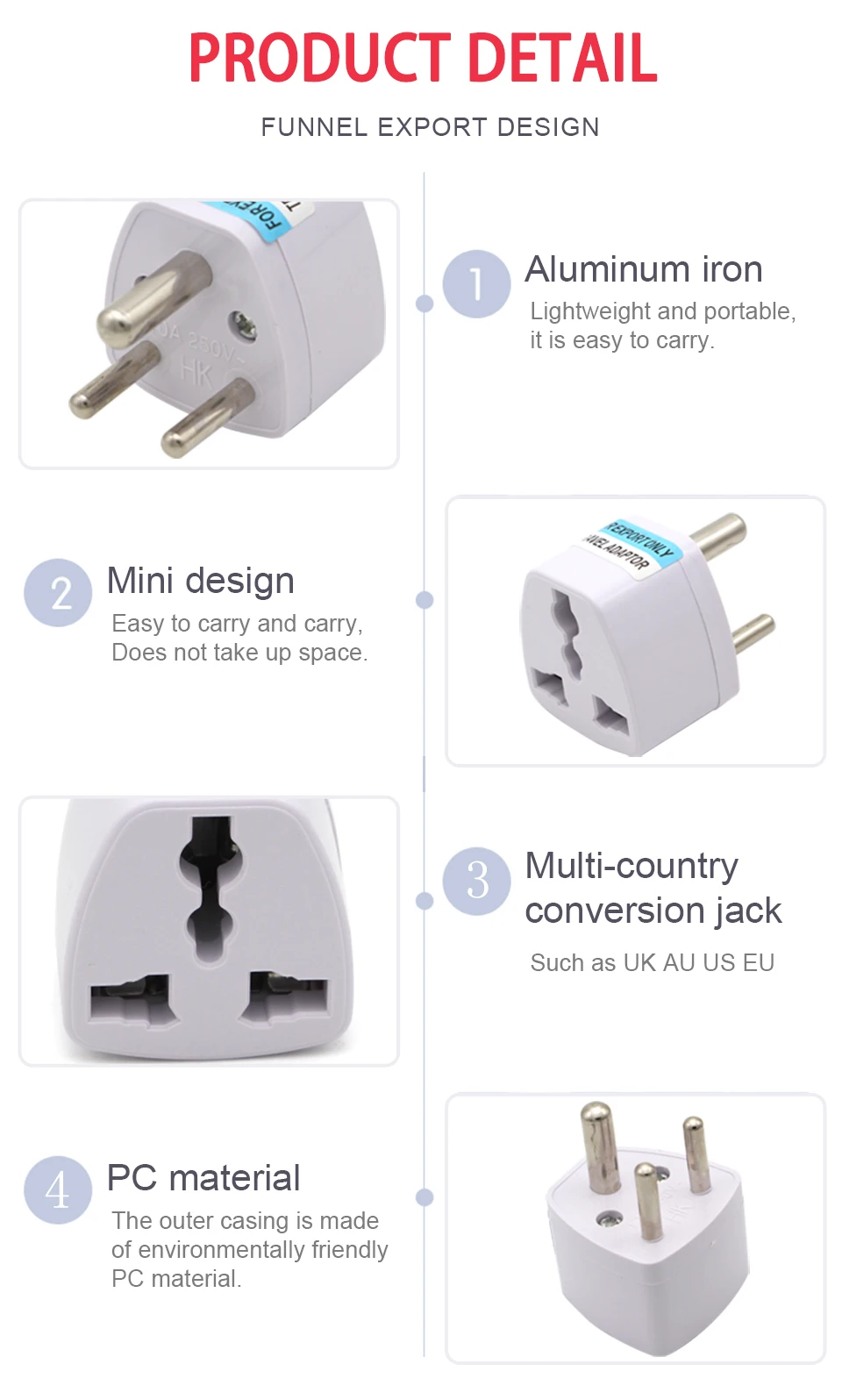 1PC 3 pin Universal UKUSEUAU to Small South Africa Plug India Travel Converter Adaptor AC Power Multi Outlet Adapter Socket  (7)
