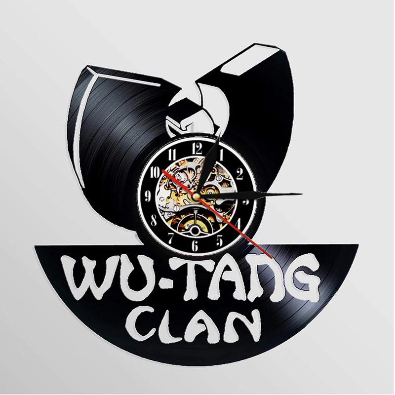Klok Horloge Мураль винтажные виниловые настенные часы дизайн Музыкальная Тема Wu Tang Clan хип-хоп группа домашние декоративные часы подарок для фанатов