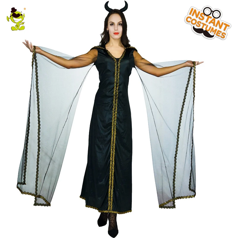 Hot Black Devil Costume with Gauze Sleeve Women Halloween