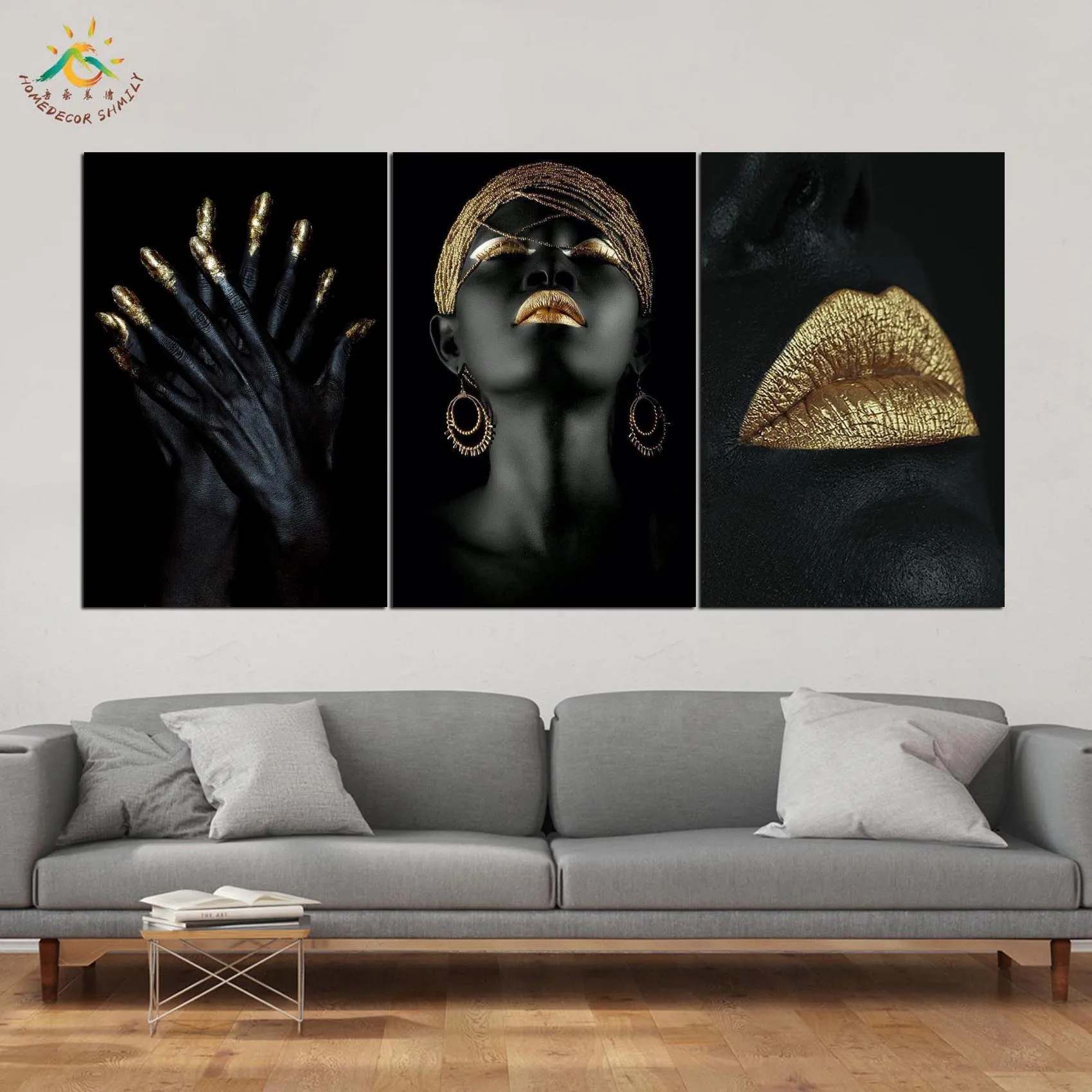 

Gold Girl Finger Lip Wall Art Single Panel Canvas Prints Painting with Frame Scroll Painting Hanging Poster Decorative Picture