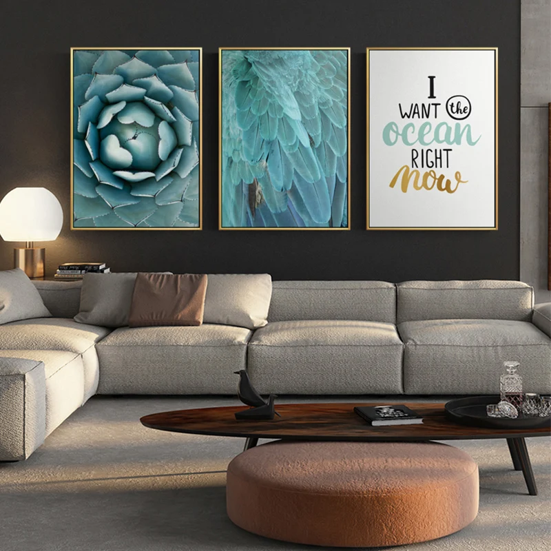 

Nordic Green Leaf Flower Feather Letter Ocean Canvas Painting Landscape Poster And Print Wall Art Picture For Living Room Decor