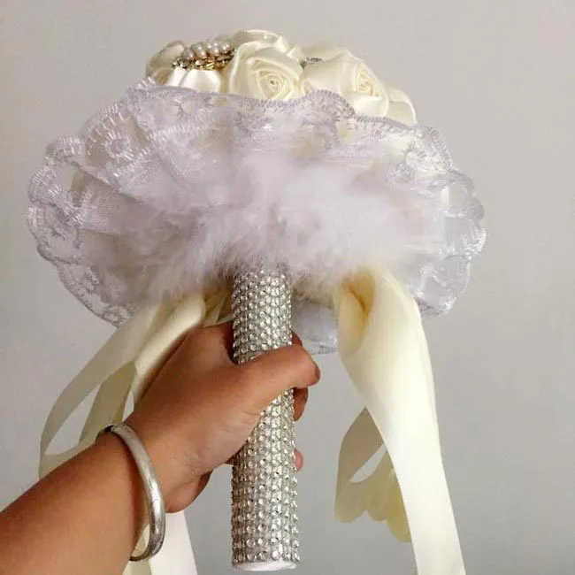 Роскошный свадебный букет с кристаллами ручной работы из бисера перо Buque De Noiva Красивые Искусственные Свадебные букеты