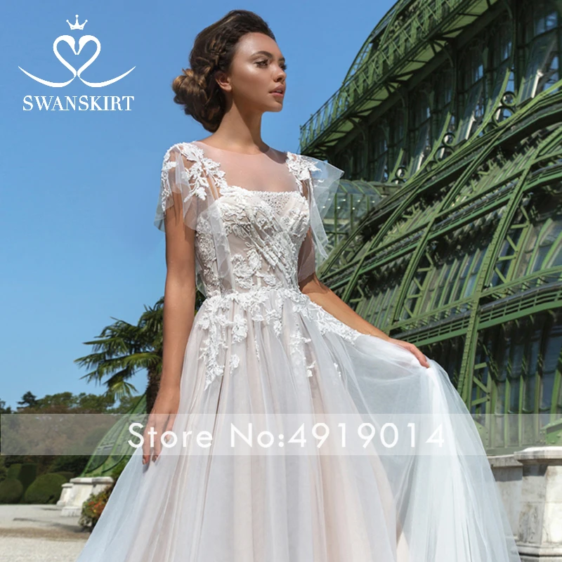 Swanskirt кружевное свадебное платье трапециевидной формы с аппликацией и рукавами