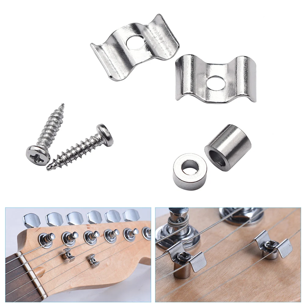 

2pcs Electric Guitar Strings Retainer Metal String Tree Guide Retainer for Guitar Bass Replacement Parts Silver/ Black