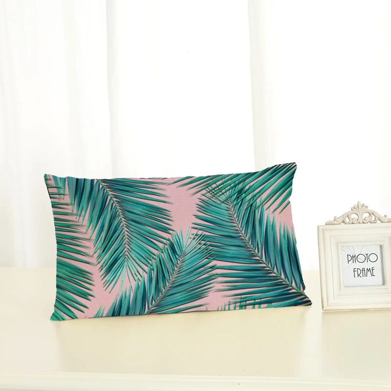 

Green plant Cushion Covers Green Plant Home decoration 30x50 Decorative Beige Linen Pillow Case