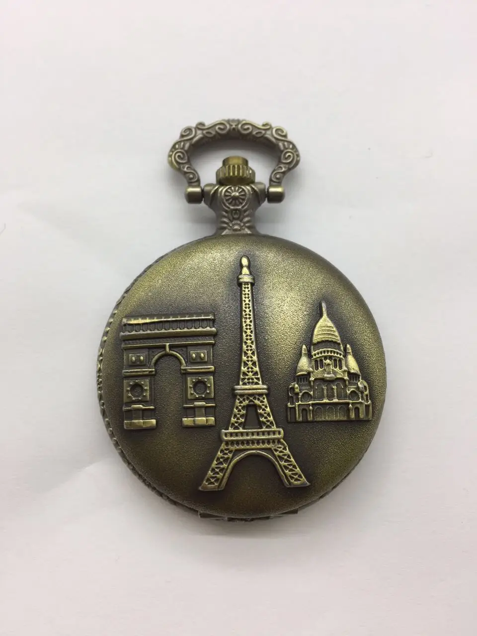 

Pair Triumphal Arch Eiffel Tower Quartz Pocket Watch Necklaces