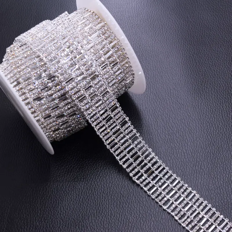 5Yards 2.5cm Width Luxury Metal chain Rhinestone trims Sew on Bridal