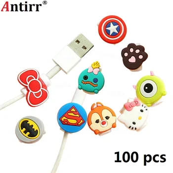 

100pcs Cute Cartoon Charger USB Cable Winder Protective Case Earphone Cord Protection Sleeve Wire Cover 8Pin Data line Protector