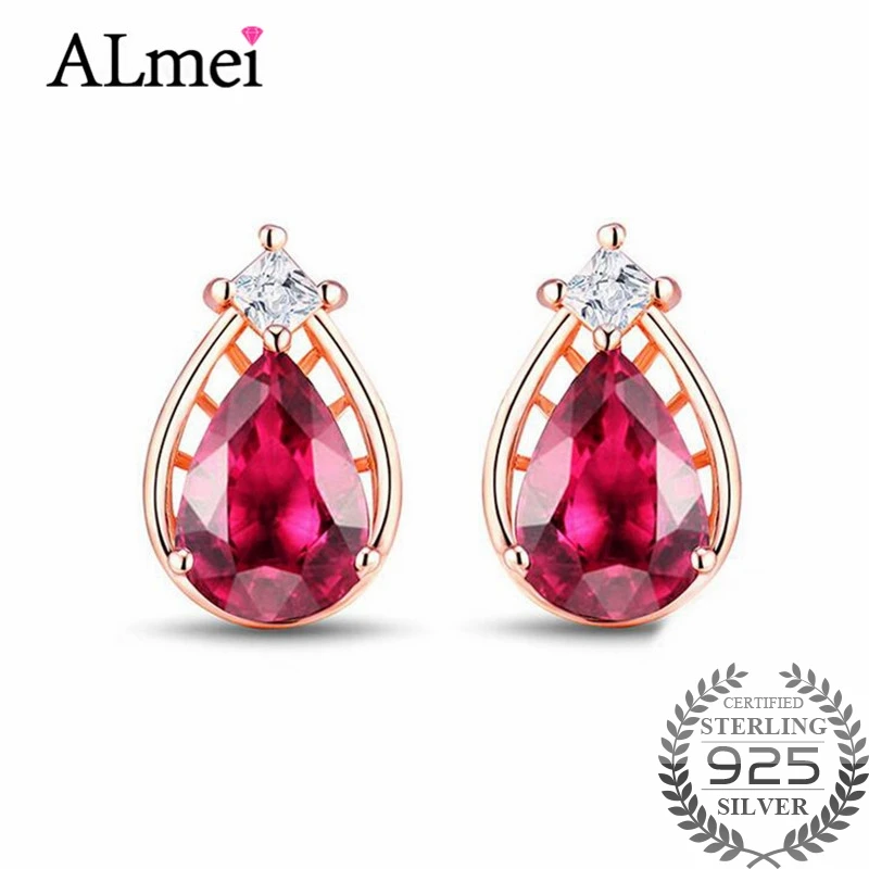 Женские серьги-капельки Almei из серебра 925 пробы с красным фианитом в форме капли