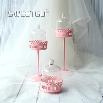 

High feet Cupcake holder with PC dome Mini pink 3 size for choose baby girl shower birthday table decor cake pops