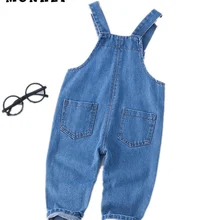 Детские джинсовые комбинезоны унисекс; Свободные повседневные штаны для маленьких детей; сезон весна-осень; модная одежда; ковбойский комбинезон для мальчиков; От 0 до 3 лет для девочек