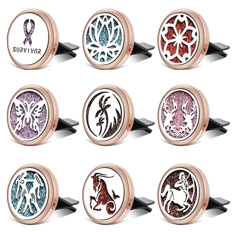 

New Constellations Car Essential Oil Diffuser Perfume Locket Gold Stainless Steel Car Diffuser Vent Clip Locket Magnetic Pendant