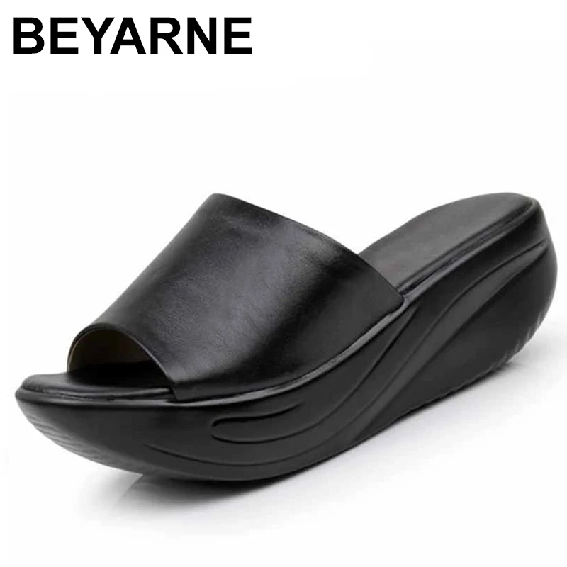 BEYARNENew 2019 Summer flip flops women Platform Sandals Women's Wedges genuine leather open toe Shoes Slippers plus size 35-43 | Обувь