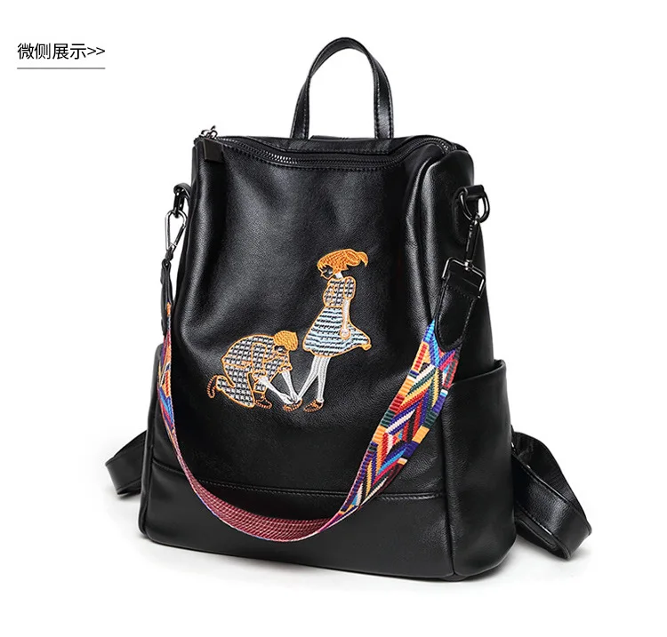 

back casual Embroidery backpack Women fashion Travel Bags Korean all-match ribbon Kanken Backpack leather Backpacks School bags