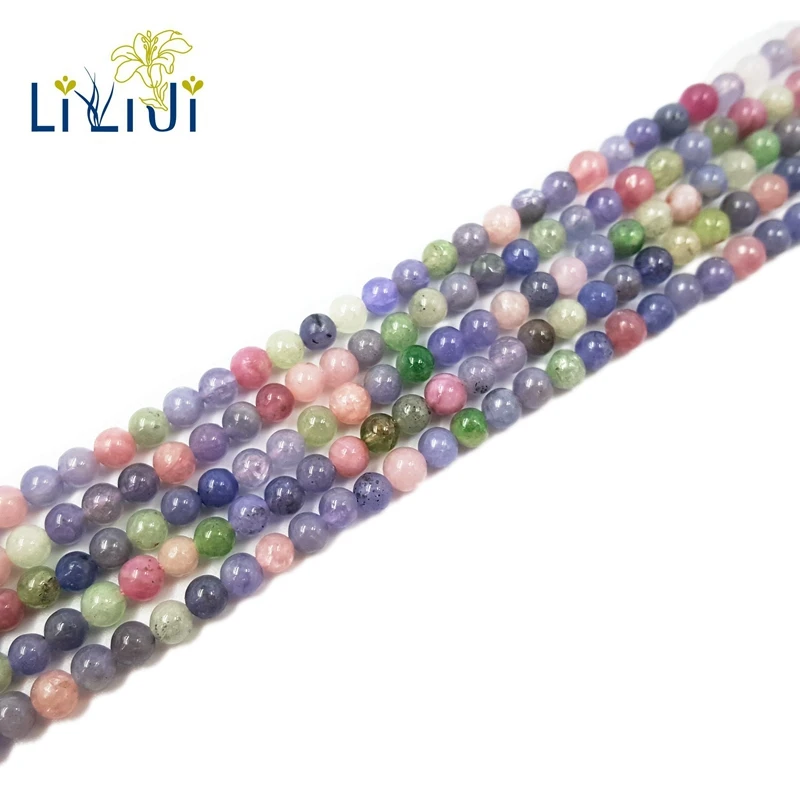 Lii Ji Unique Natural GEMS Tanzanites Tourmaline 4mm Round Beads Mutil Color DIY Jewelry Making 15inches 39cm | Украшения и