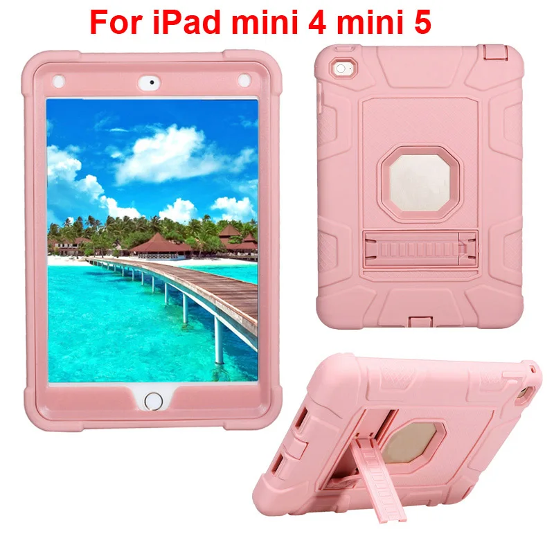 

Three Layer Heavy Duty Shockproof Protective Case with Kickstand Kids Soft Silicone Tablets Cover Shell for iPad Mini 4 mini 5