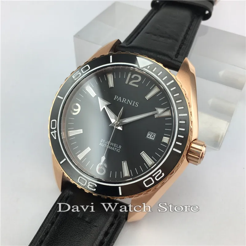 

45MM PARNIS FASHION SAPPHIRE MIYOTA AUTOMATIC MOVEMENT LEATHER BANDS MEN'S WATCH