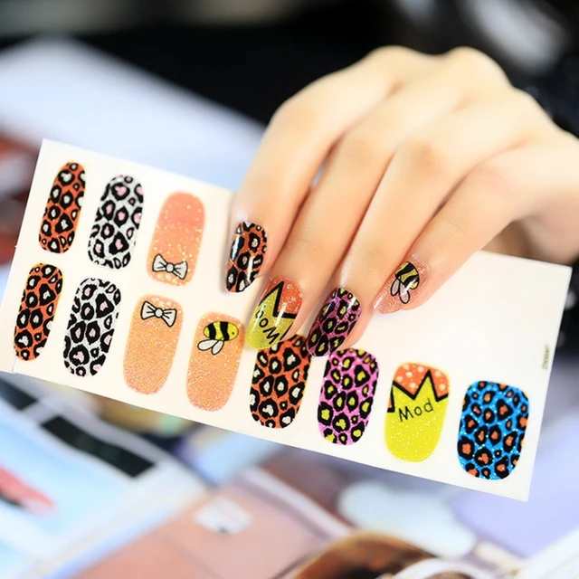 Leopard Bee Nail Art Sticker Orange Purple Polish Nail Designs Leopard Bee Nail Art Sticker Orange Purple Polish Nail Designs Stickers Tooth Tips Decroation QQ202 - Leopard Bee Nail Art Sticker Orange Purple Polish Nail Designs