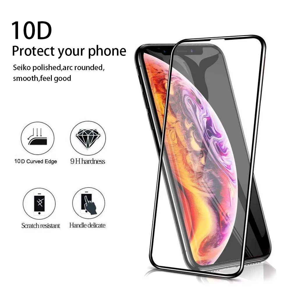 Ascromy 10D полное покрытие закаленное стекло Защита экрана для Apple iPhone XS Max XR X S 8 Plus 7 6 6S