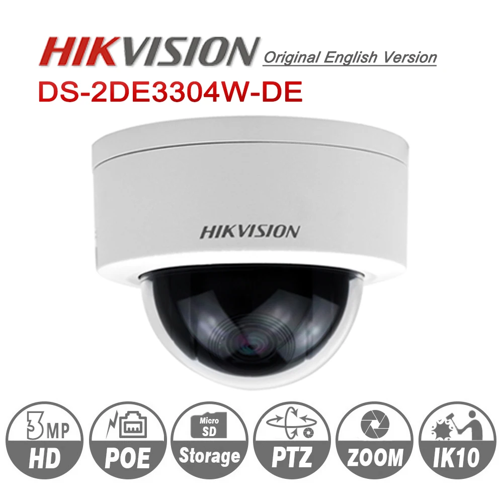 

Hikvision Original PTZ Cam DS-2DE3304W-DE 3MP IP Network Mini Dome Camera 4X Optical Zoom 2-way Audio Support Ezviz Remote View