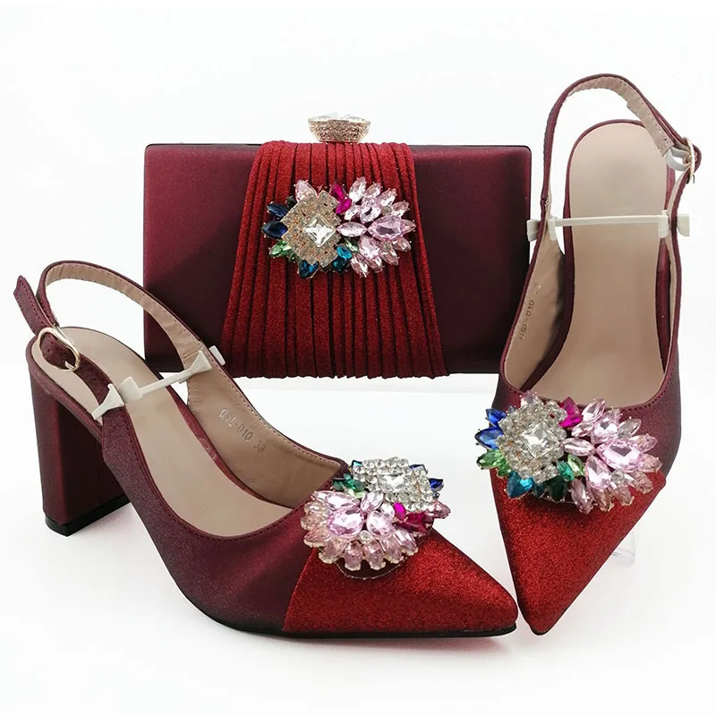 

Wine Italian Woman High Heels Sandals And Matching Bag Set For Party 2019 Hot Sale Nigerian Woman Shoes And Bag To Match Set