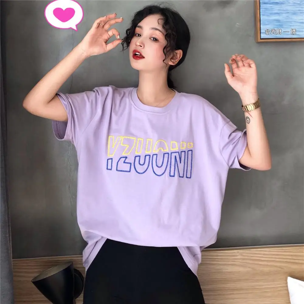 

Women's Tshirts Kawaii Girl Vintage Casual Loose Chic Embroidered Top Punk T-shirt Lady Ulzzang Harajuku Ins Tunic For Women