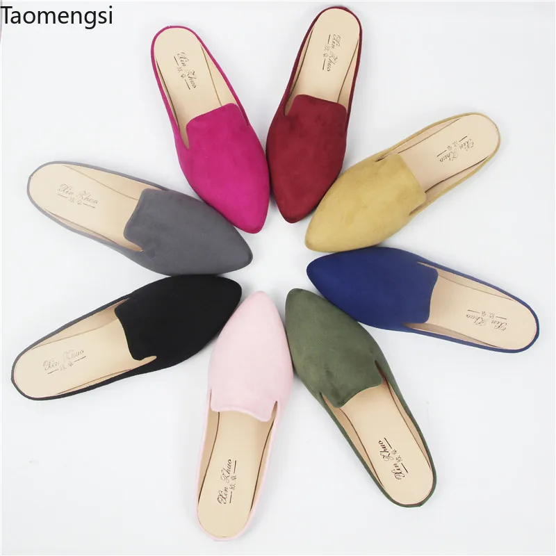 

2019 spring summer new England pointed flat-bottomed head-bottom slippers, women's outer-wearing sandals, large code size 31-44