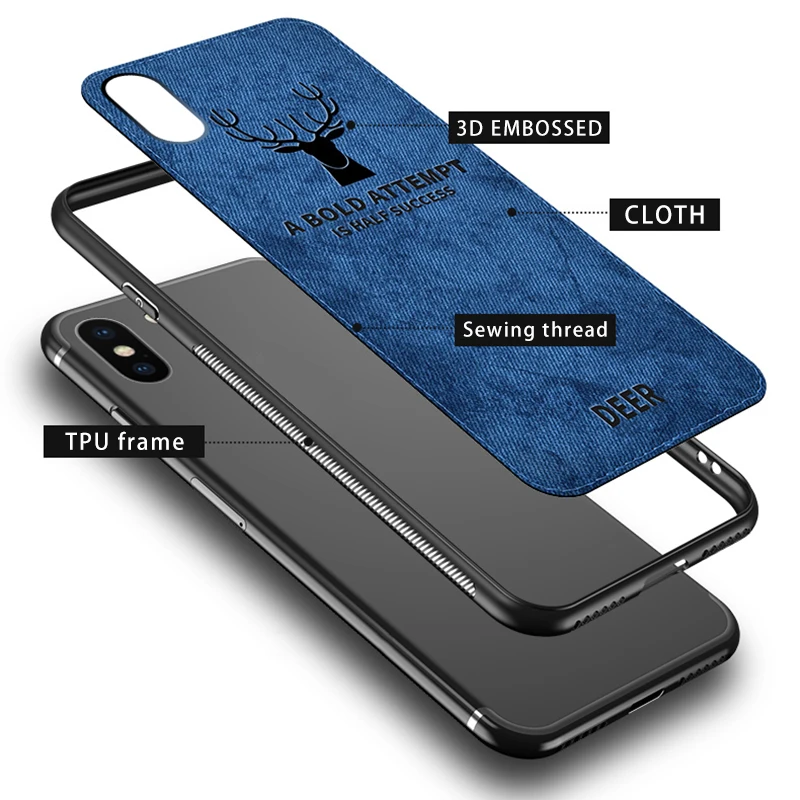 Cloth Fabric 3D Embossed Deer Case For iPhone XR XS X 6 6S 7 8 Plus 11 13 Pro Max 12 Mini i Phone SE Soft TPU Frame Cover Coque iphone 13 magnetic case