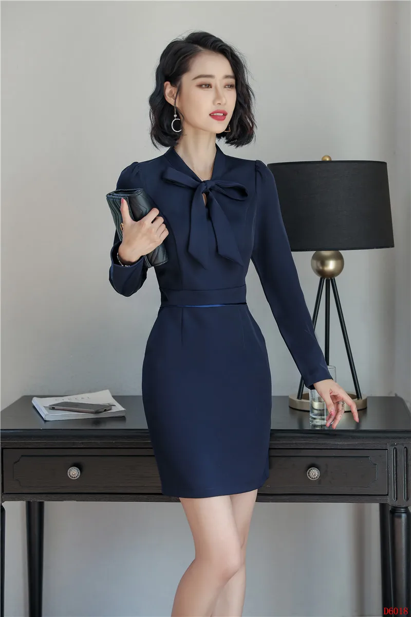 navy work dress with sleeves