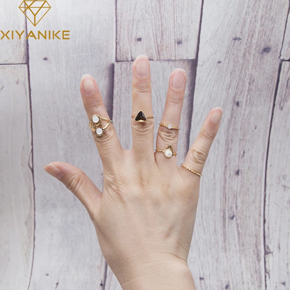 

XIYANIKE Turkish 2017 Hot Sale 5 UNID Nature Stone Rings Sets Party Simple Charm Midi Knuckle Ring Rings For Women Best Gift R39