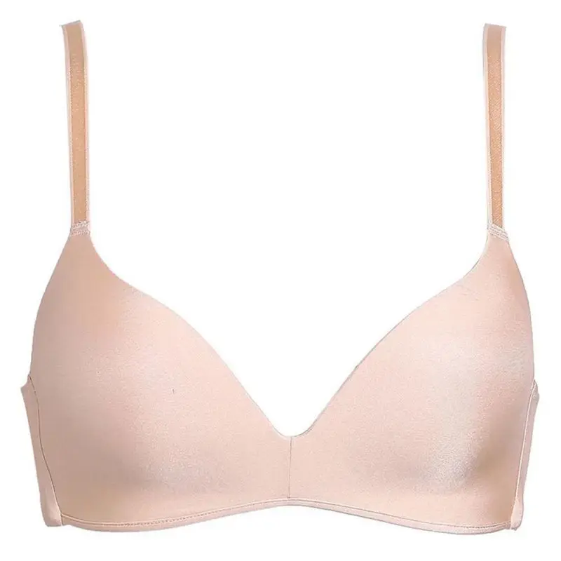 Women One-piece Bra Seamless Wire Free Bras Silk Soft bralette Thin padding Pink Beige Nude bralette