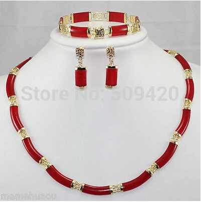 

hot sell >gNoblest! Red Natural stone Link Necklace Bracelet earring Set