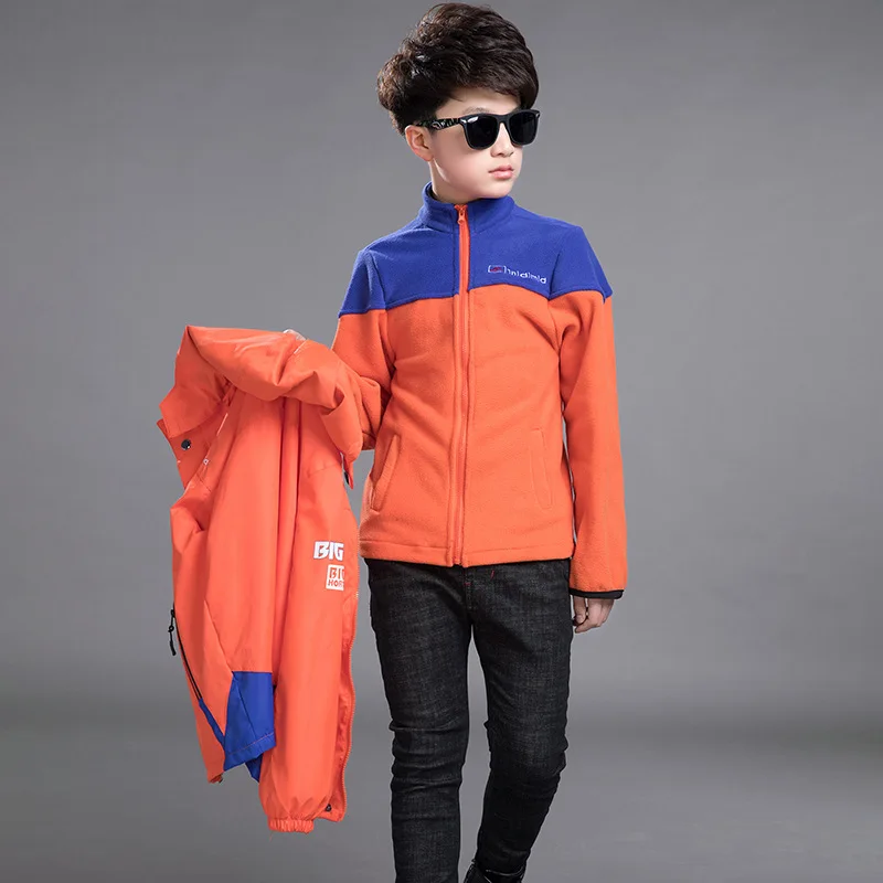 Зимние теплые ветрозащитные куртки для мальчиков детские спортивные куртки с хлопковой подкладкой водонепроницаемая куртка со съемным принтом для мальчиков - Цвет: Model 1 Orange