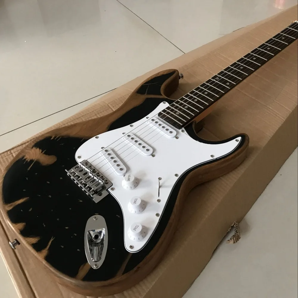 

New style electric guitar,handwork 6 Strings Rosewood fingerboard relics by hands guitarra,black gitaar