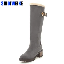 Модные женские сапоги; водонепроницаемые сапоги до колена на высоком квадратном каблуке; теплая зимняя обувь на меху; мотоботы; botas Mujer; m970