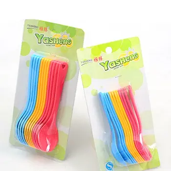 

12 Pcs/lot Baby Training Eating Spoon Set Candy Colors Baby Toddler Feeding Food Safe Plastic PP Spoons For Over 24 Months