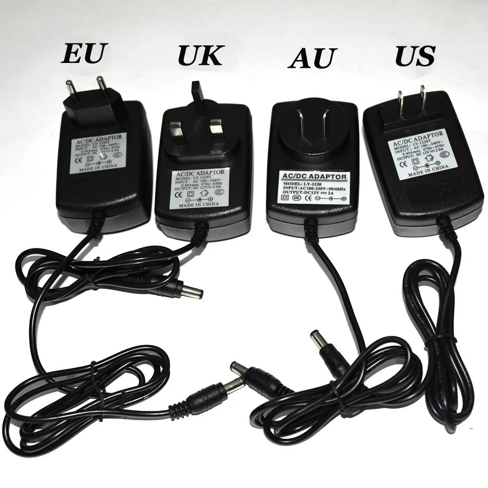 

1pcs 100-240V AC to DC Power Adapter Supply Charger adapter 12V 2A EU US AU UK Plug for LED Strip light and more devices
