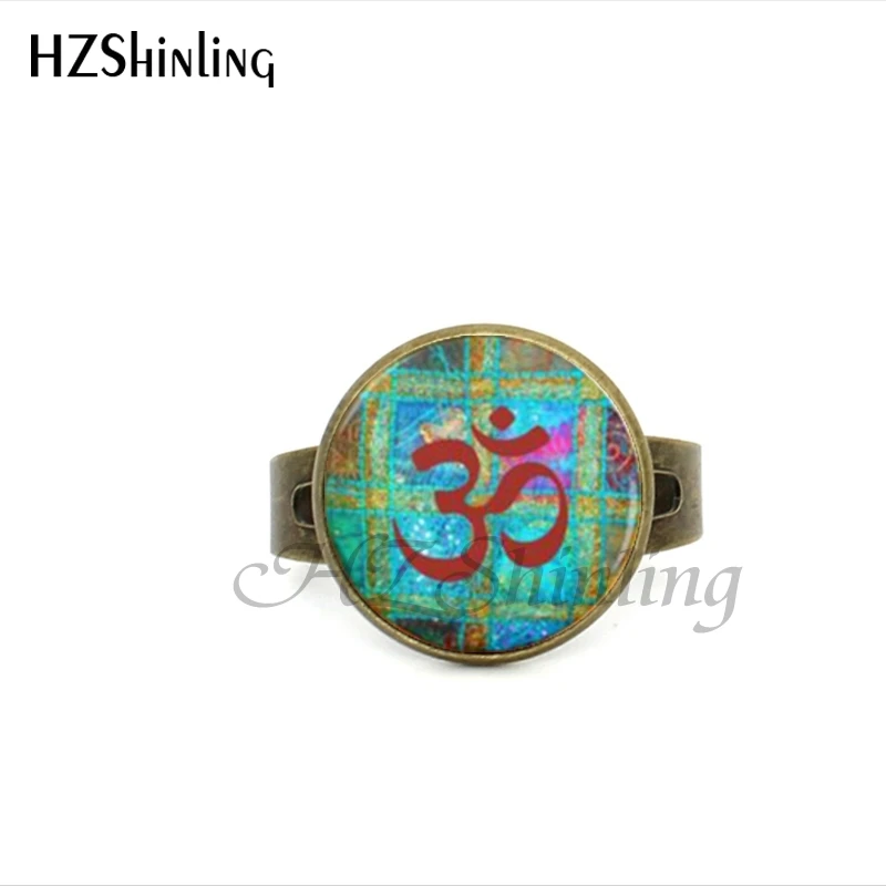 Стиль ювелирные изделия Йога кольцо Ом Фиолетовый цветок кольца буддистский символ ом дзен арт кольцо регулируемое кольцо для женщин