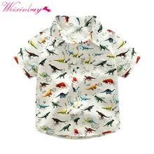 Одежда для детей Повседневная рубашка в европейском и американском стиле с милым динозавром для мальчиков рубашка с короткими рукавами для От 0 до 6 лет